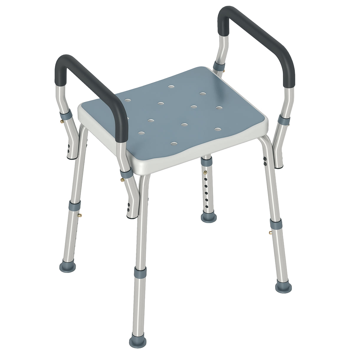 Banco de Duche Cadeira de Duche para Pessoas Idosas com Altura Ajustável Cadeira de Duche de Alumínio Antiderrapante Carga 150 kg para Idosos e Descapacitados 52x45x57-69 cm Azul — foto 1