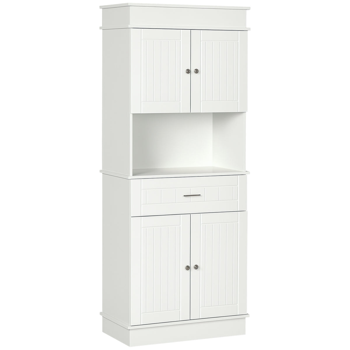 Armário de Cozinha Armário Alto de Cozinha com 1 Gaveta 4 Portas e Prateleiras Interiores Ajustáveis Móvel Auxiliar para Sala de Jantar Sala de Estar Anti-Rolamento 74,3x39,4x183cm Branco — foto 1
