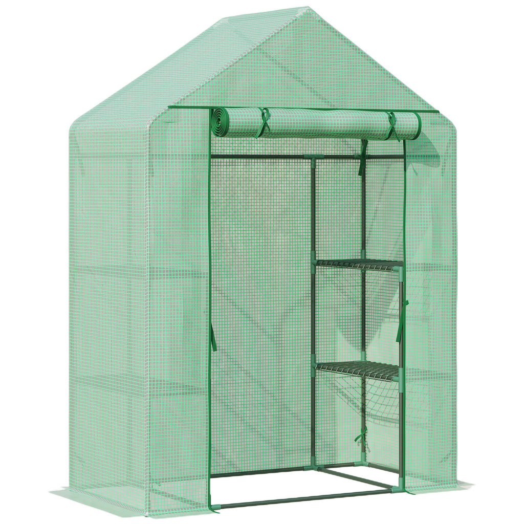 Estufa de Jardim 140x70x190cm Estufa com 4 Prateleiras Porta Enrolável Cobertura de PE 140g/m² e Estrutura de Aço para Cultivos de Plantas Flores Verde — foto 1