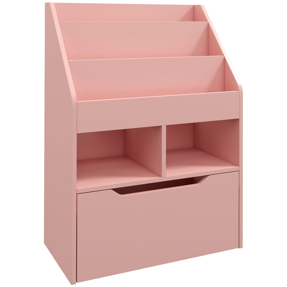 Estante de Madeira para Brinquedos com 3 Compartimentos 2 Prateleiras e Gaveta Móvel com 4 Rodas Estante para Livros Infantil para Dormitório Infantil Sala de Jogos 60x29,9x90 cm Rosa — foto 1