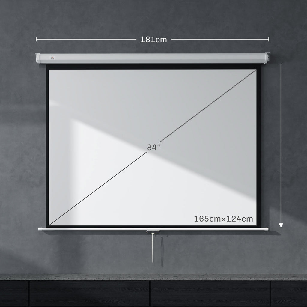 Ecrã de Projeção Manual 84 Polegadas Tela de Projeção Portátil Formato 4:3 Ângulo de Visão de 160° para Interior e Exterior Cinema em Casa 165x124 cm Branco — foto 3
