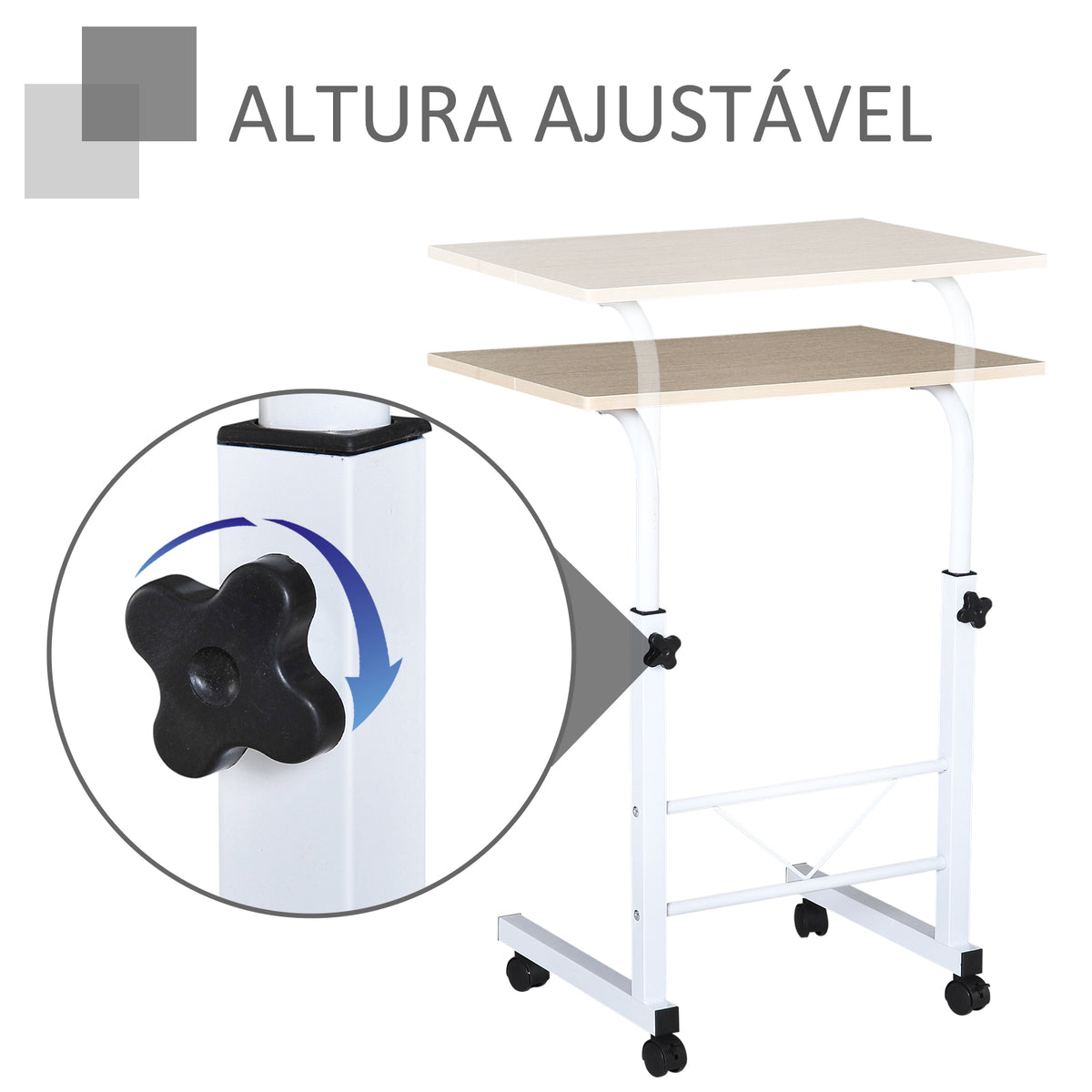 Mesa de computador para Hogar escritorio Altura Ajustável Mesa Compacta com Rodas 60x40x68-78cm Cor Branco — foto 5