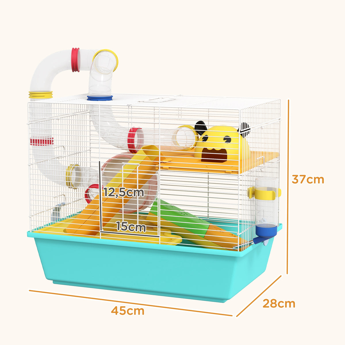 Gaiola para Hamsters Gaiola para Animais Pequenos com Túnel Plataformas Comedouro Bebedouro Casinha Rampas e Roda de Exercício 45x28x37 cm Azul Claro — foto 3