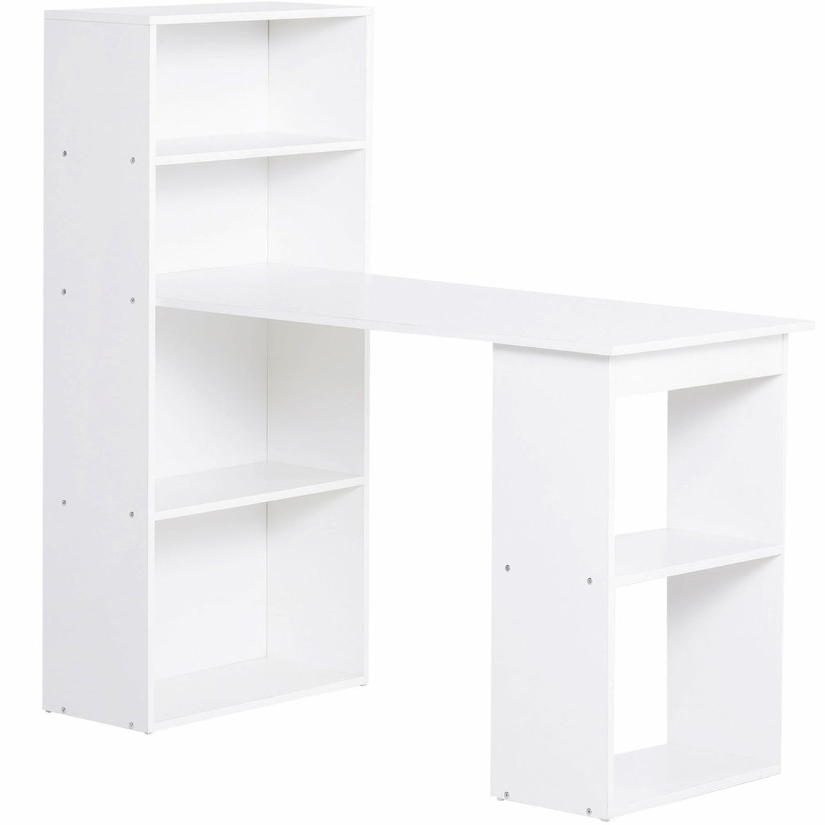 Secretária Mesa de Escritório Mesa de Computador, 2 Estantes, 5 Prateleiras, 120 cm x 55 cm x 120 cm, Branco — foto 1