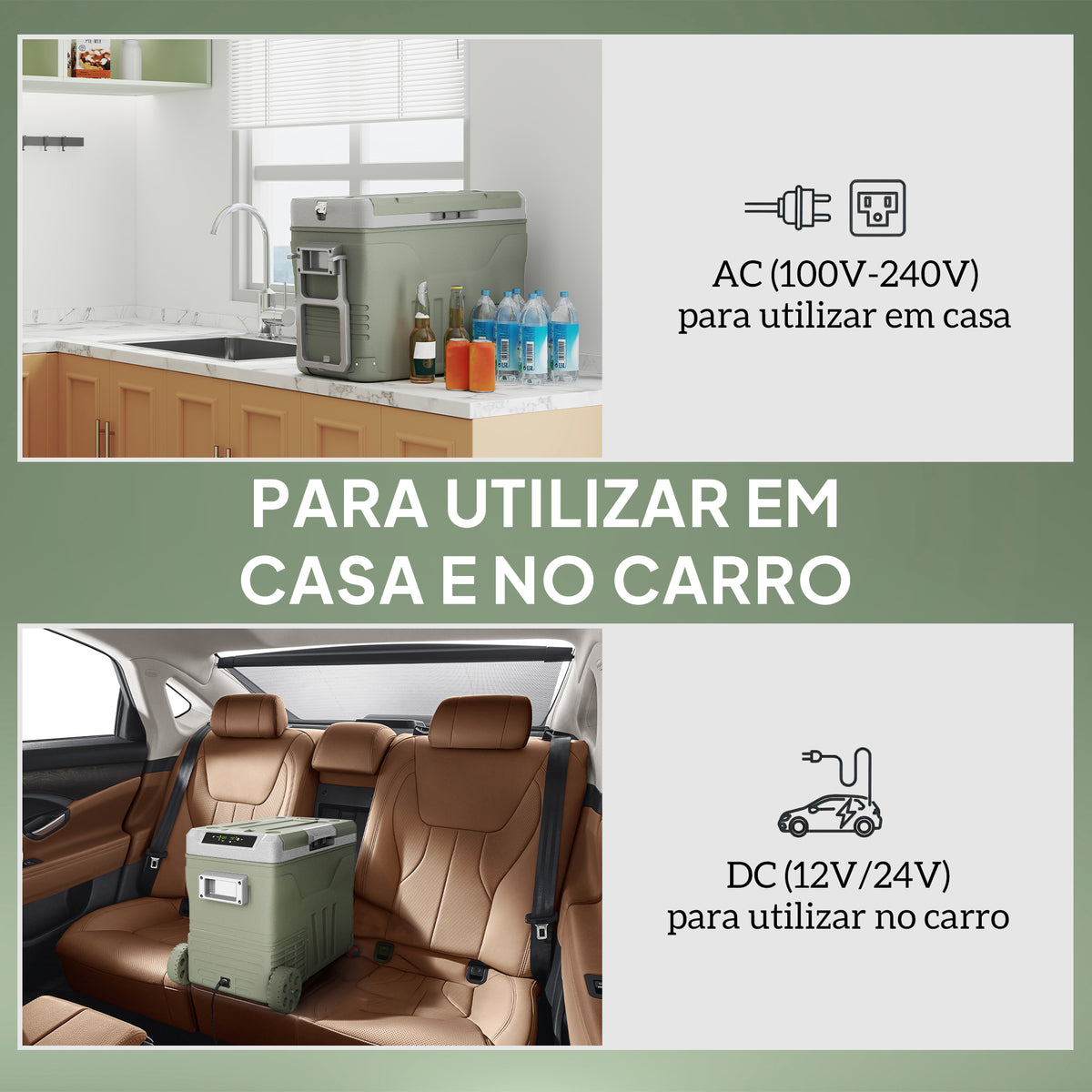 Geleira Portátil Elétrica 45L Geleira de Carro -20℃ a +20℃ 12V/24V Mini Geleira com Rodas Compressor e Ecrã LED Tátil para Casa Campismo Viagens Automóvel 64,5x43,5x53 cm Verde — foto 5