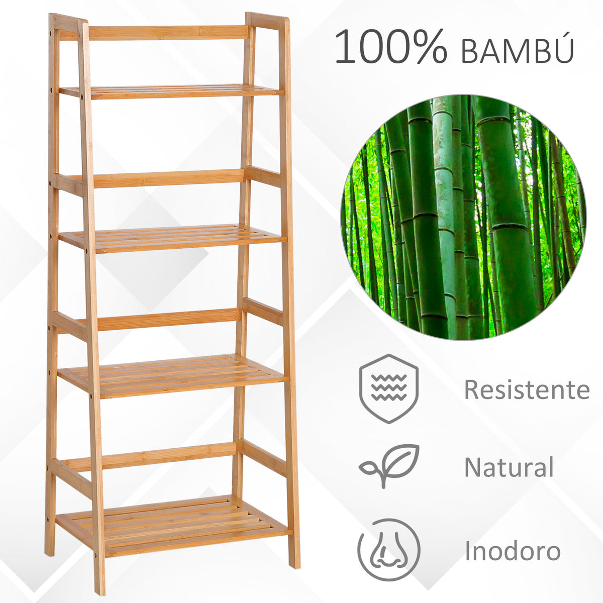 Estante de Bambu com 4 Prateleiras Estante em Forma de Escada para Casa de Banho Sala de Estar Escritório 48x31,5x120 cm Madeira — foto 4