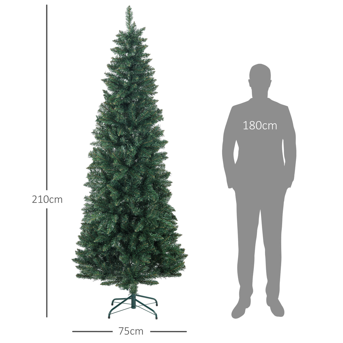 Árvore de Natal Estreita Árvore de Natal Tipo Lápis de 210 cm com Base Dobrável e 687 Ramos para Escritório Verde — foto 3