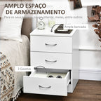 Mesa de Cabeceira Moderna Mesa de Cabeceira com 3 Gavetas e Puxadores de Alumínio para Dormitório 40x35x58 cm Branco — foto 4
