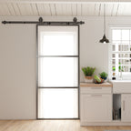 Porta de Correr com Acessórios Porta de Correr de Vidro com Mecanismo de Fecho Suave para Casa de Banho Sala de Estar Cozinha 91,4x203,2 cm Preto — foto 2