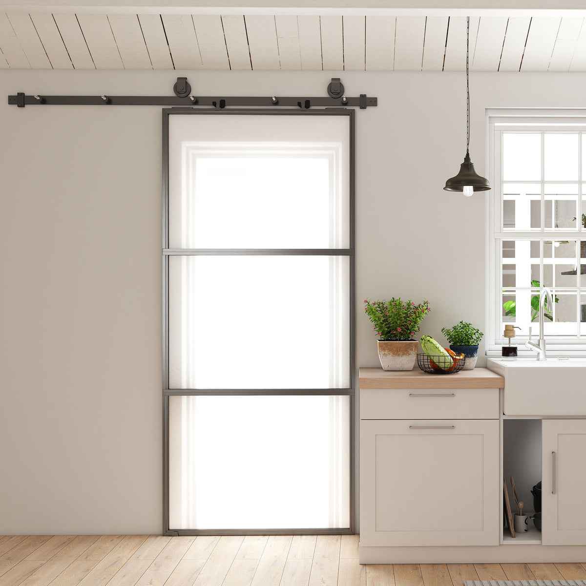 Porta de Correr com Acessórios Porta de Correr de Vidro com Mecanismo de Fecho Suave para Casa de Banho Sala de Estar Cozinha 91,4x203,2 cm Preto — foto 2