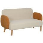 Sofá de 2 Lugares Estofado em Veludo Sofá de Sala de Estar com Apoio para os Braços e Pés de Madeira Sofá Pequeno Carga 240 kg para Dormitório Escritório 130x74x76 cm Bege e Ocre — foto 1