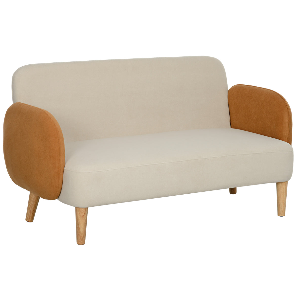 Sofá de 2 Lugares Estofado em Veludo Sofá de Sala de Estar com Apoio para os Braços e Pés de Madeira Sofá Pequeno Carga 240 kg para Dormitório Escritório 130x74x76 cm Bege e Ocre — foto 1