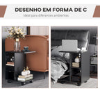 Mesa Auxiliar Moderna Mesa Auxiliar em Forma de C com Rodas e Prateleiras Abertas para Sala de Estar Dormitório 45x35x58 cm Preto — foto 5
