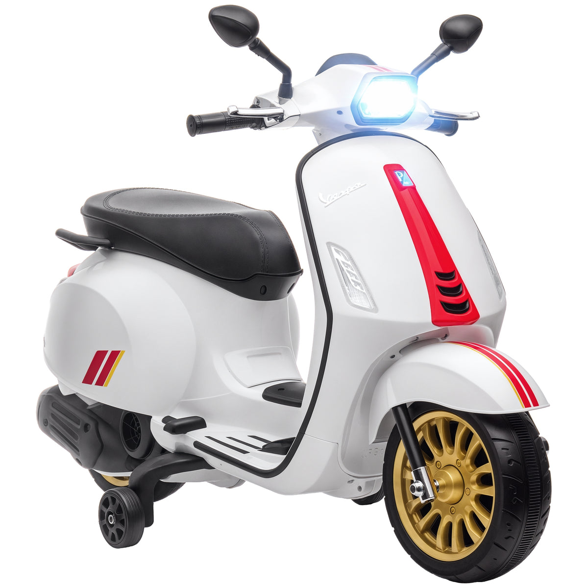 Moto Elétrica para Crianças de 3-6 Anos com Licença Vespa Motocicleta de Bateria 6V com USB MP3 Luz LED Rádio FM Moto para Crianças com Velocidade 3 km/h Carga 35 kg Branco — foto 1