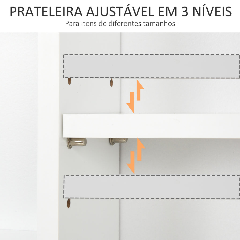 Armário de banheiro multifuncional Armário de parede com economia de espaço com 3 níveis abertos 1 porta Prateleira de sobreposição ajustável 53x14.5x50.5 cm Branco — foto 4