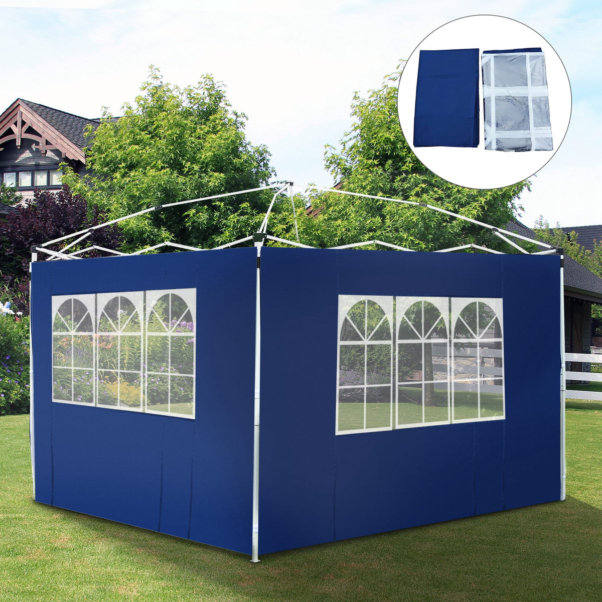 2 Paredes Laterais para Tenda 3x2 m Parede Lateral de Tecido Oxford com 2 Janelas Apto para tendas 3x3 m e 3x6 m Azul — foto 2