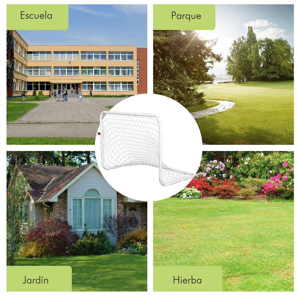 Conjunto de 2 Balizas de Futebol com Rede e Bola para Crianças e Adultos, Brinquedo Desportivo de Exterior para Jardim com Bomba de Enchimento, Aço e Poliéster, 78x46x56 cm, Branco — foto 6