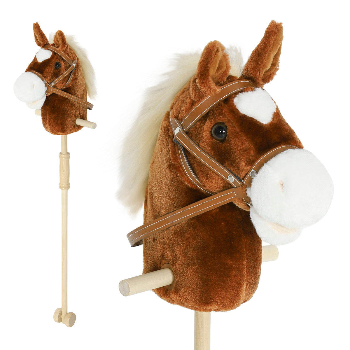 Cavalo com Pau de Madeira Sons e Rodas Cavalo de Brinquedo 95x25x27 cm Castanho — foto 1