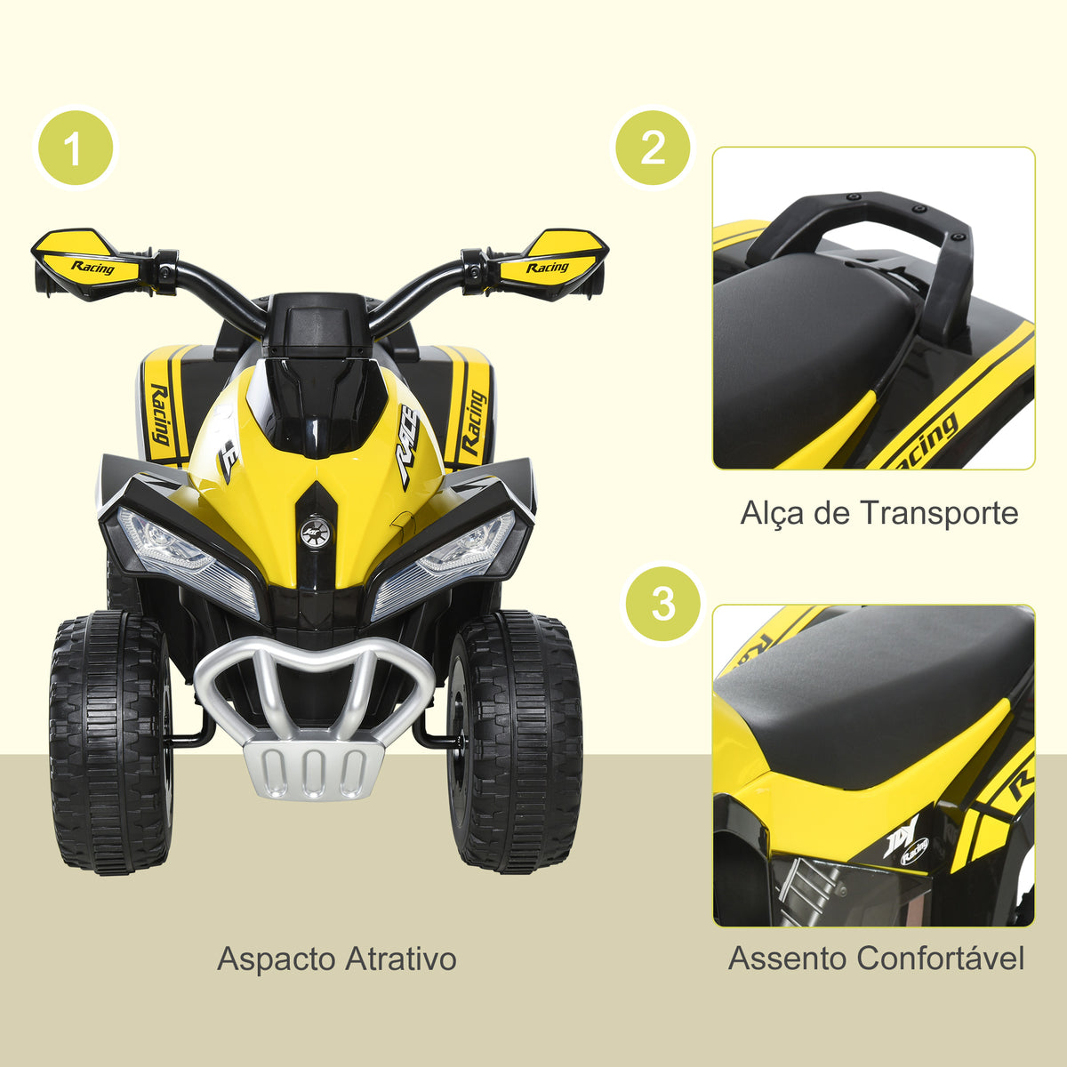 Quadriciclo para Crianças acima de 18 Meses Carro Andador Infantil com Função de Luzes e Música Desenho Inovador Carga 20kg 67,5x38x44cm Amarelo — foto 7