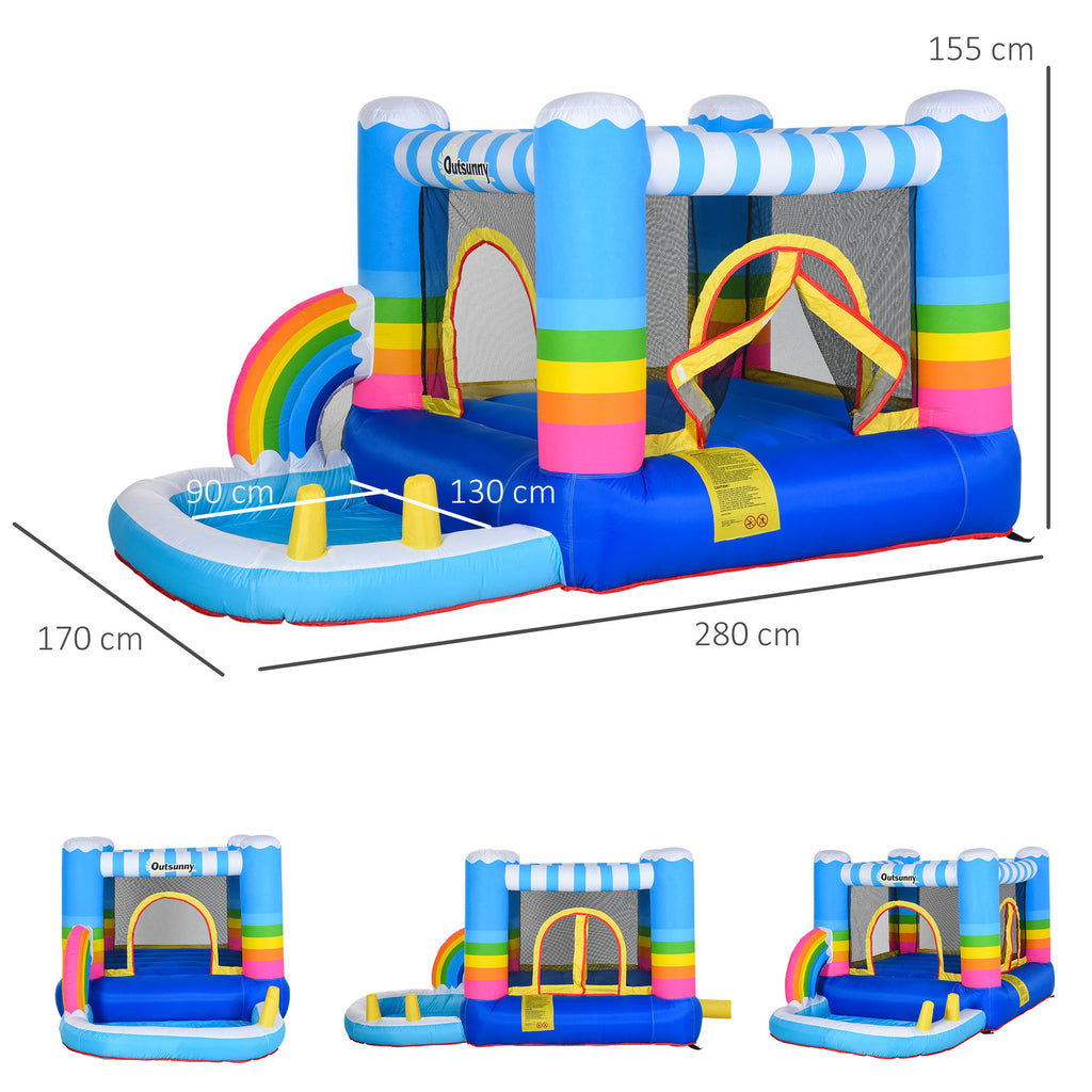 Castelo Inflável com Trampolim e Piscina para Crianças acima de 3 Anos Inclui Inflador e Bolsa de Transporte para Interior Exterior 280x170x155cm Multicor — foto 3