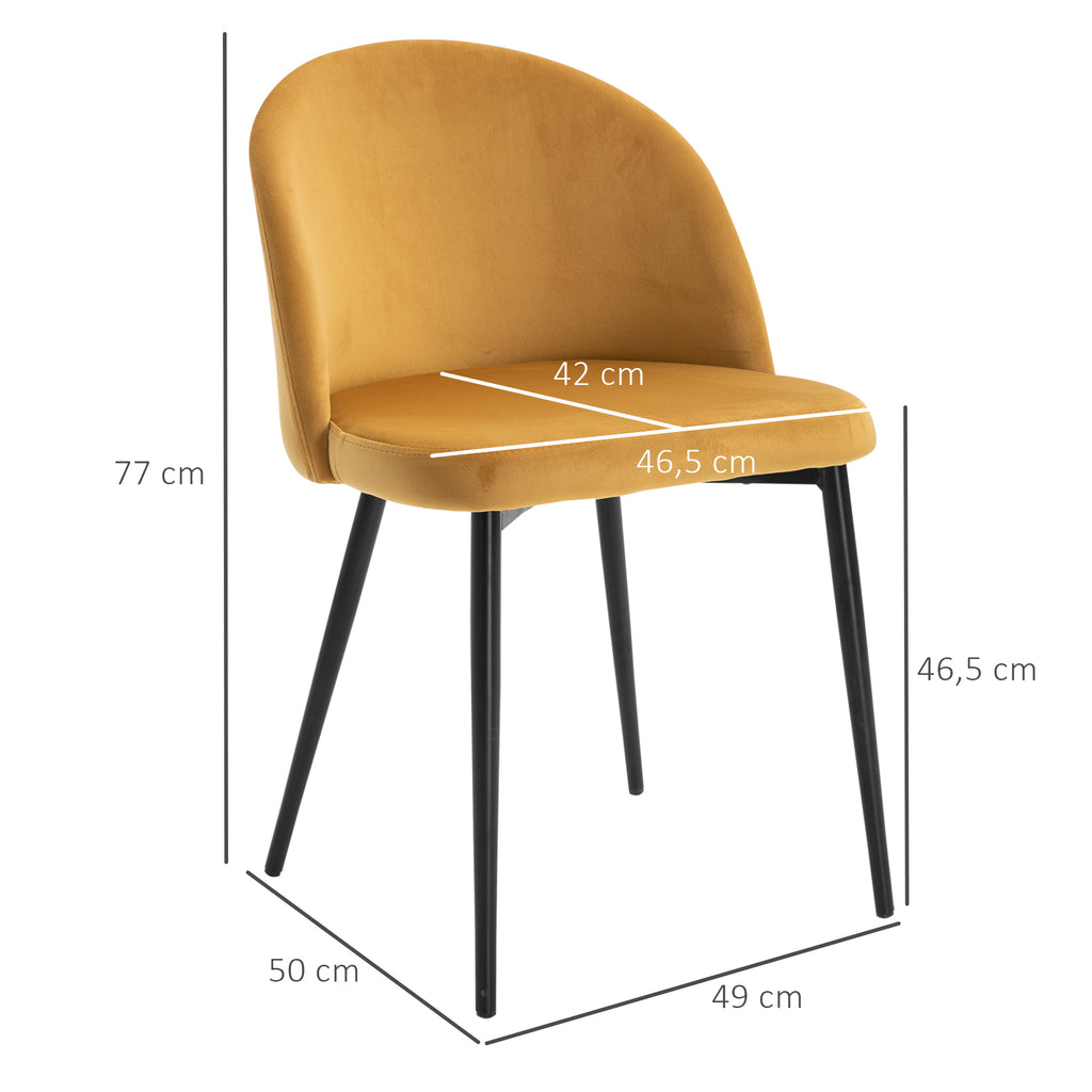 Conjunto de 2 Cadeiras de Sala de Jantar com Asento e Encosto Acolchoados Estofadas em Veludo Suave Desenho Moderno Carga Máxima 90 kg 49x50x77 cm Caramelo — foto 3