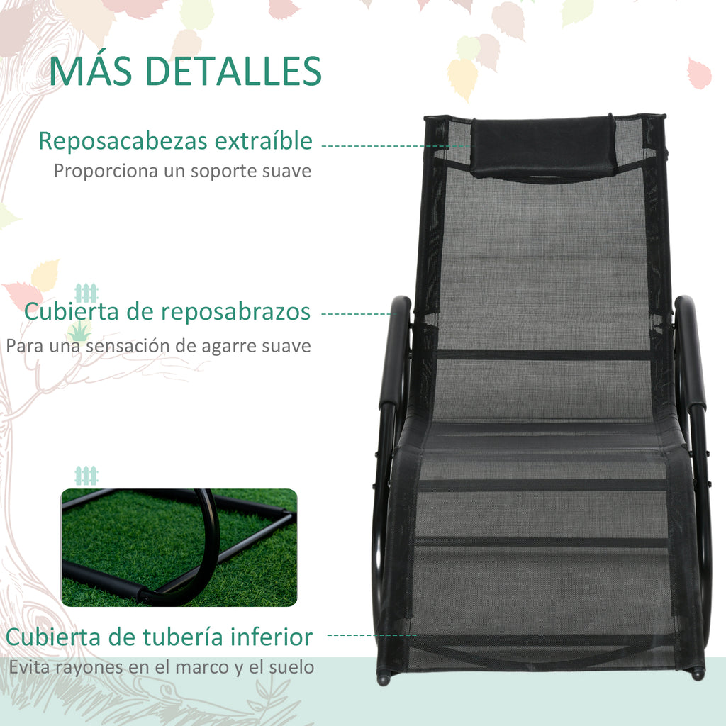 Espreguiçadeira de Jardim Ergonómica com Apoio para a Cabeça e Apoio para os Braços Espreguiçadeira Estofada em tecido Textilene Respirável para Terraço Pátio 59,5x160x83cm Preto — foto 5