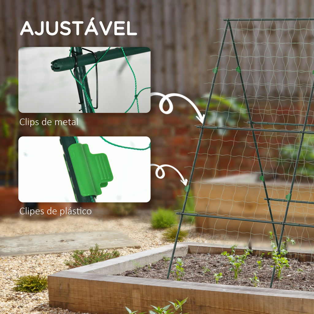 Treliça de Jardim Triangular Suporte para Plantas Trepadeiras com Estrutura em Aço para Frutas Legumes Flores e Decoração para Exterior Pátio Varanda 180x100x180 cm Verde — foto 5