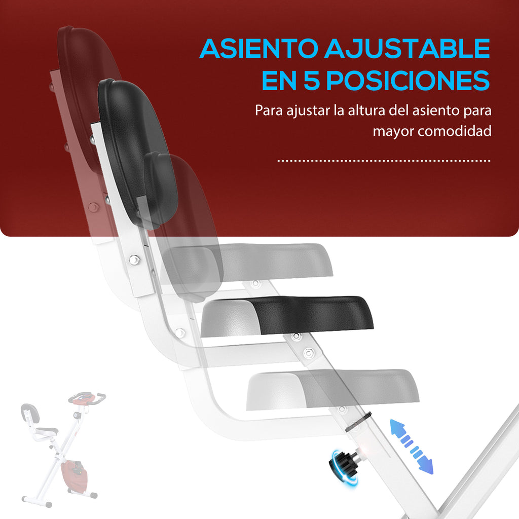 Bicicleta ergométrica profissional Formato X dobrável vertical com 8 níveis Banco de resistência magnética com altura ajustável Aço 43x97x109 cm Vermelho — foto 6
