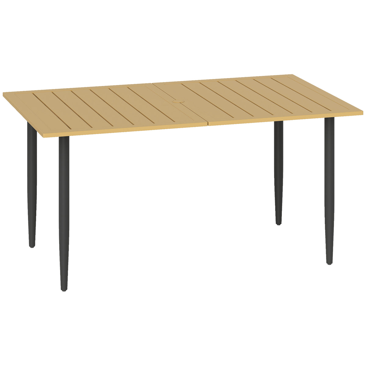 Mesa de Jardim 150x90 cm Mesa de Varanda Resistente às Intempéries em Aço Mesa de Varanda com Orifício para Guarda‑sol Castanho — foto 1
