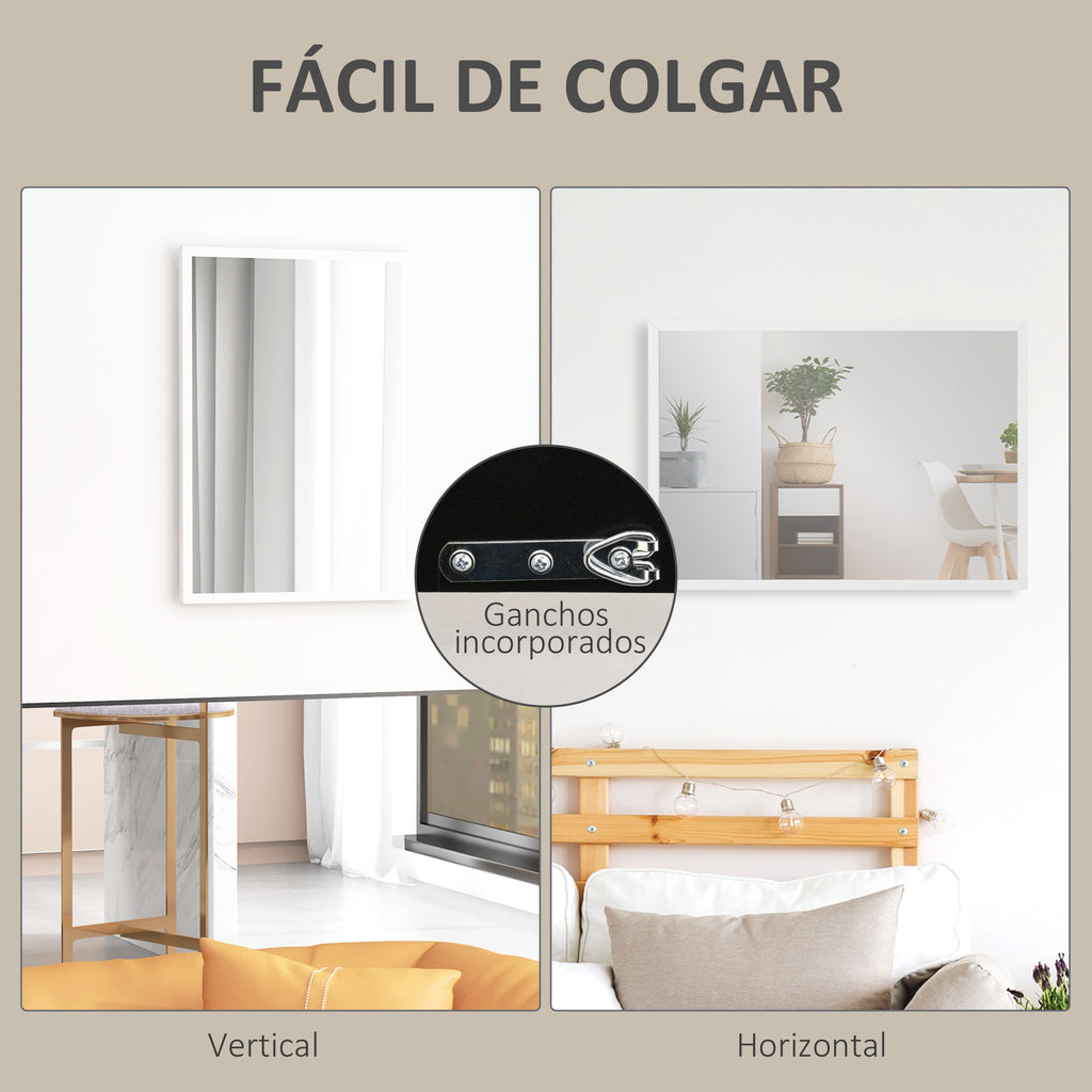 Espelho de Parede Decorativo 50x70 cm Espelho Retangular Espelho de Casa de Banho com 4 Ganchos Metálicos Estilo Moderno para Sala Quarto Entrada Branco — foto 5