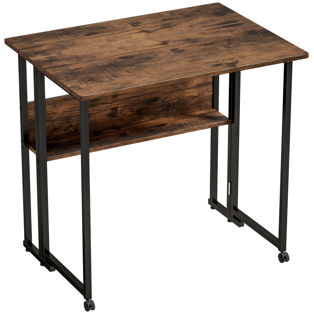 Mesa dobrável com prateleira, mesa de 80 cm para espaços pequenos, escritório, Castanho Rústico — foto 1