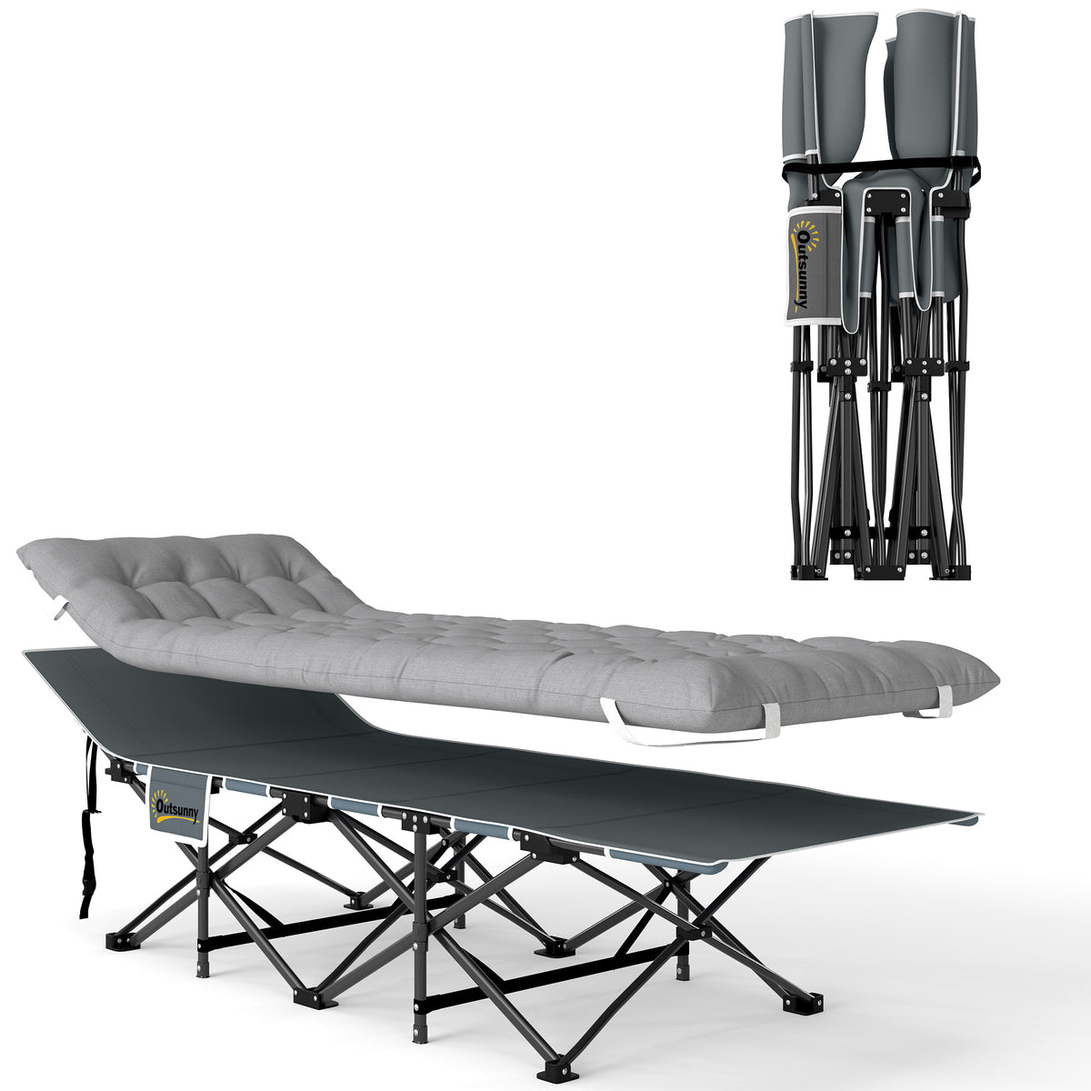 Cama de Campanha Dobrável com Colchão Cama de Acampamento Dobrável Bolso Lateral e Bolsa Integrada 185x68x37 cm Cinza Claro — foto 1