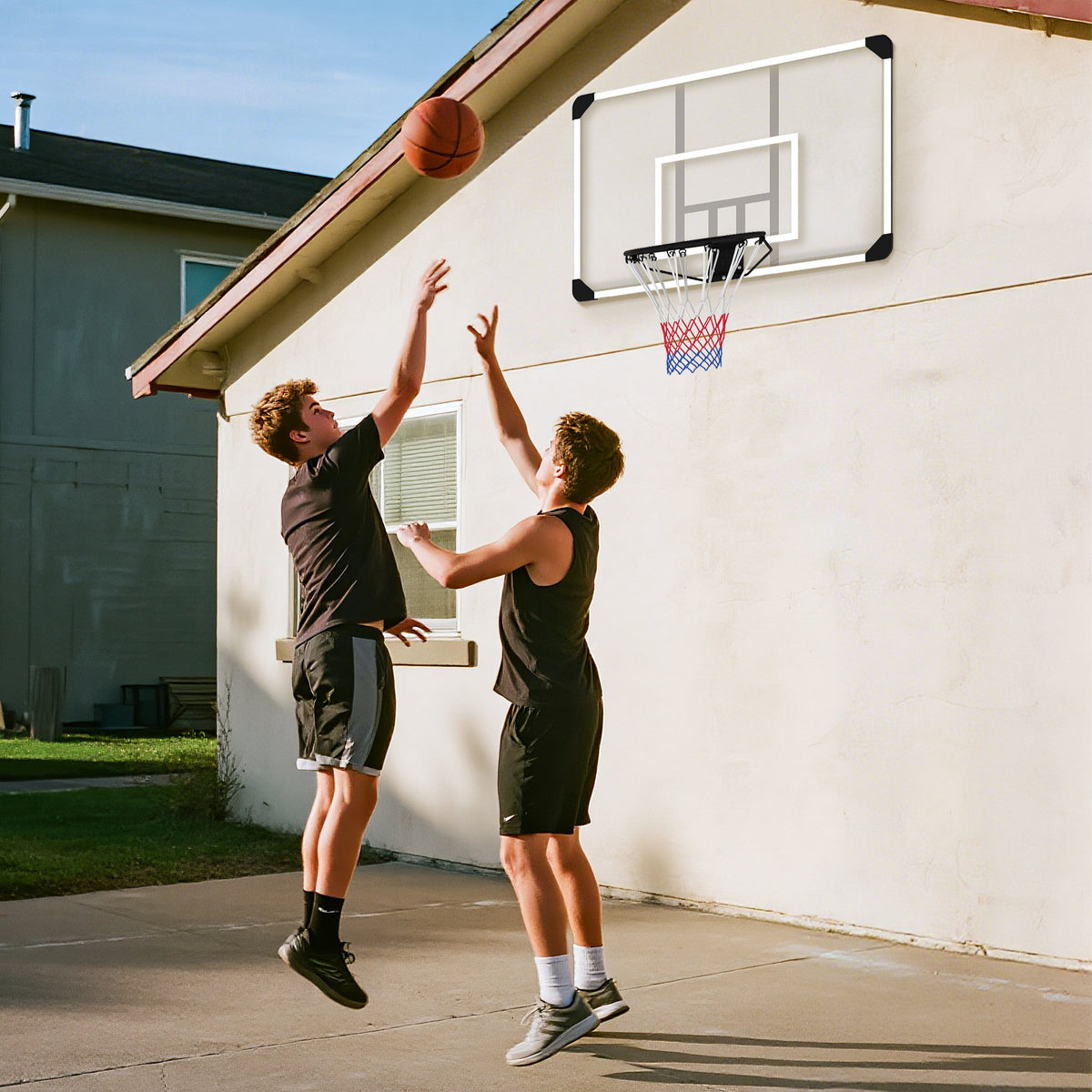 Tabela de Basquetebol de Parede com Aro, Rede e Estrutura em Aço para Exterior, 113x61x73 cm, Branco e Preto — imagem 10