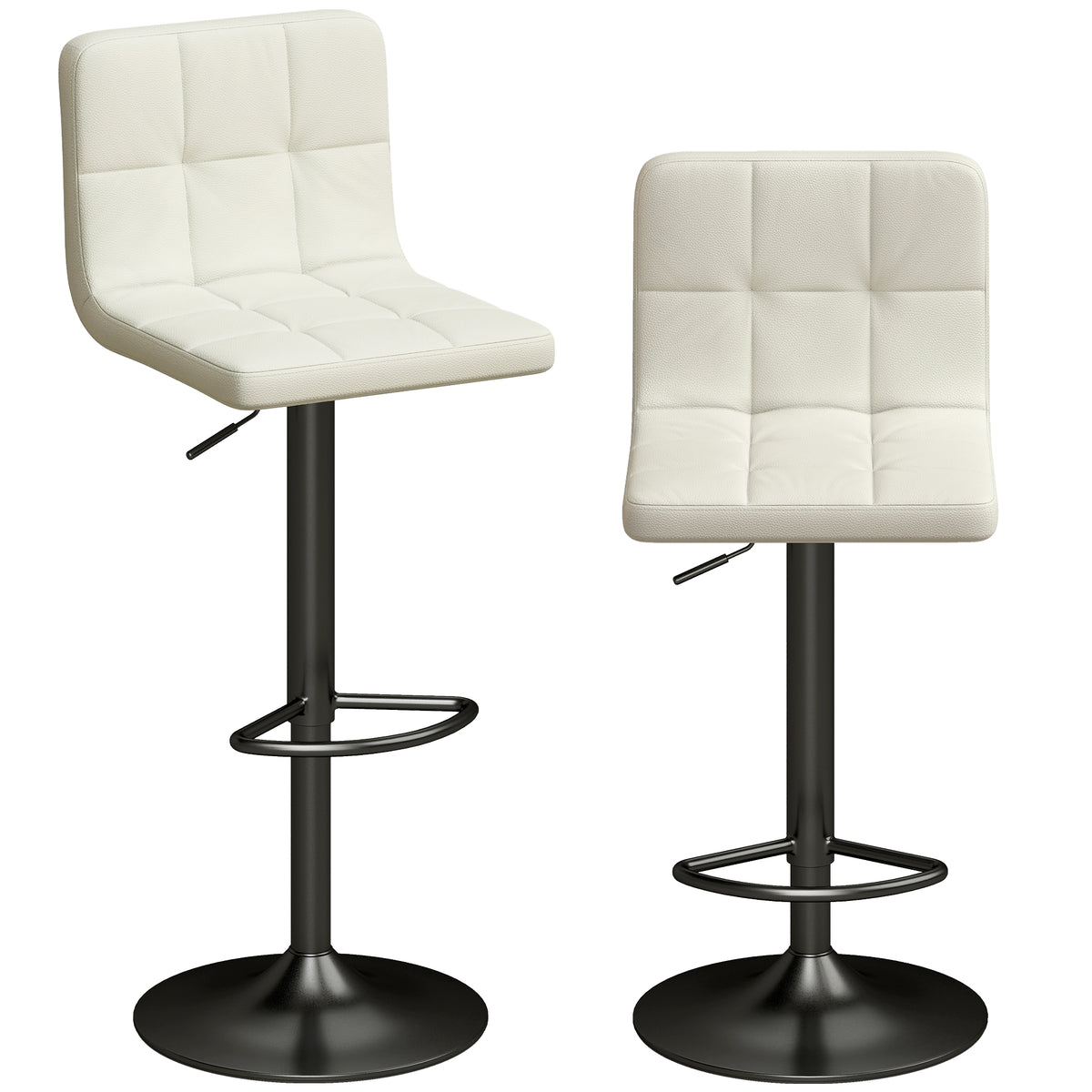 Conjunto 2 Bancos de Bar Reguláveis com Apoio para os Pés em Pele PU e Aço 39,5x44x88-110 cm Creme — foto 1