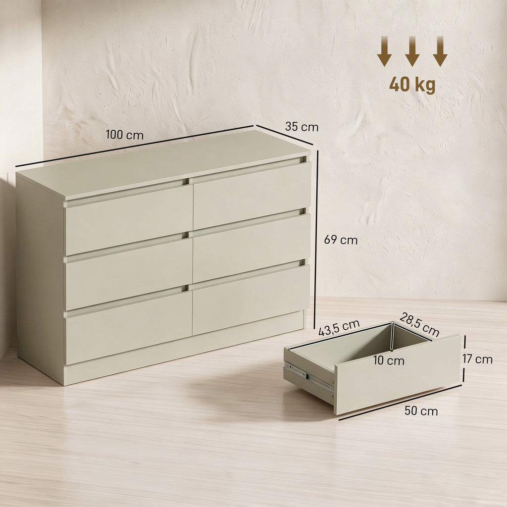 Cómoda com 6 Gavetas, Design Moderno de Coluna Dupla, para Quarto e Sala, 100 x 35 x 69 cm, Castanho Claro — foto 2