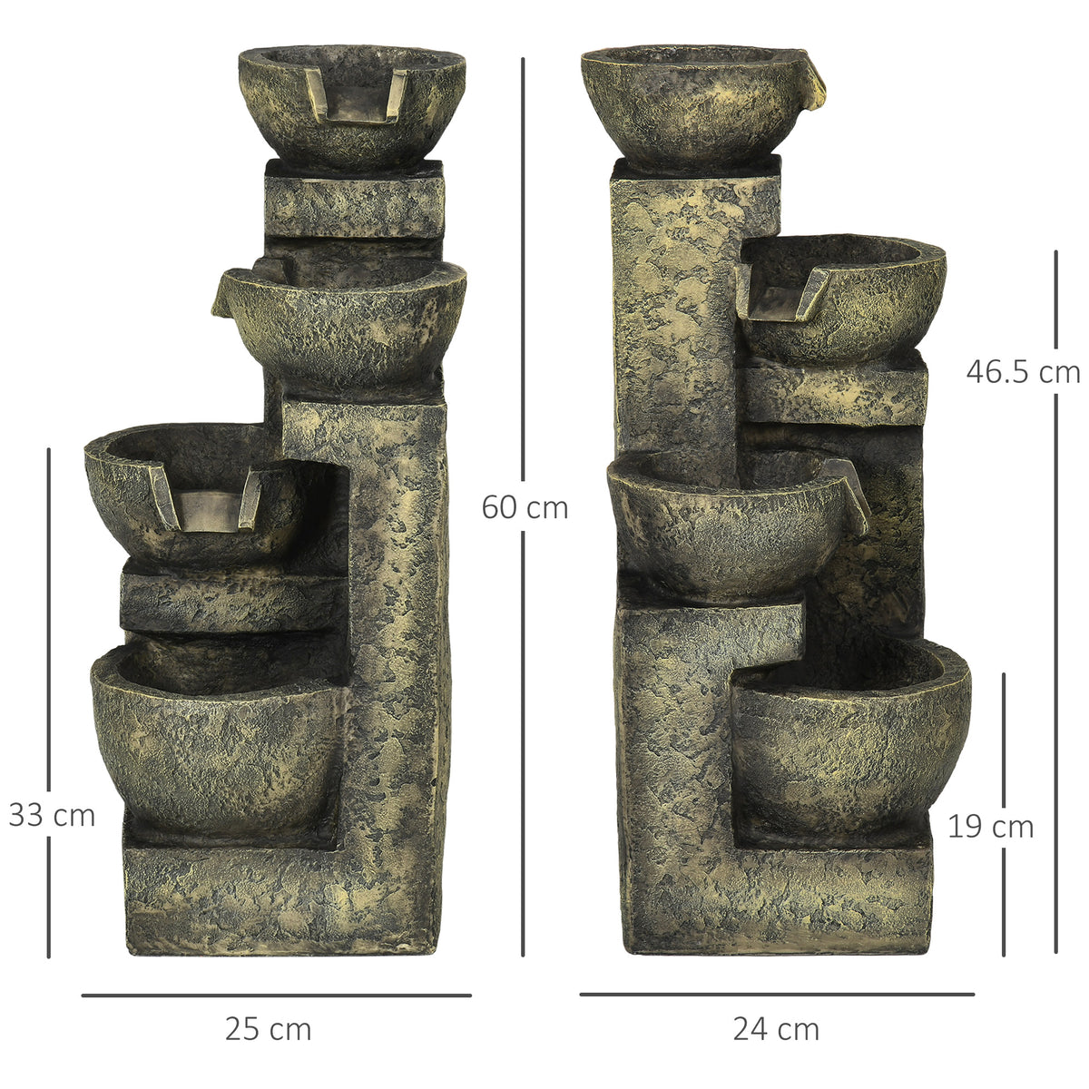 Fonte de Jardim 5W Fonte de Água em Cascata de 4 Níveis com Bomba de Água e Saída de Água Ajustável para Decoração Pátio 25x24x60 cm Multicolor — foto 3
