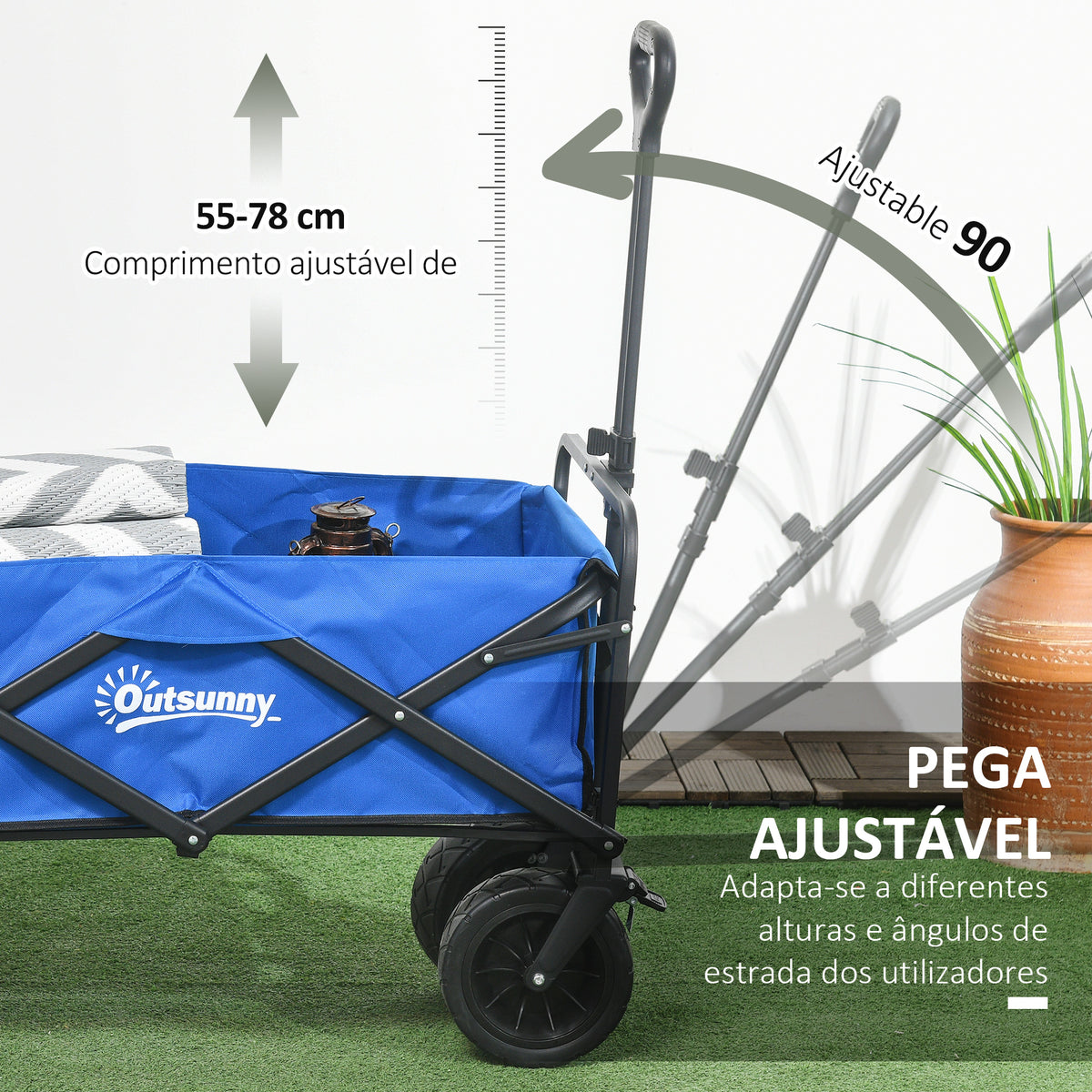 Carrinho de Transporte com Bolsa Térmica Removível Carrinho Dobrável com Alça Ajustável e Bolsa de Transporte Capacidade 100 kg para Campismo Praia 113x57x77-100 cm Azul — foto 5