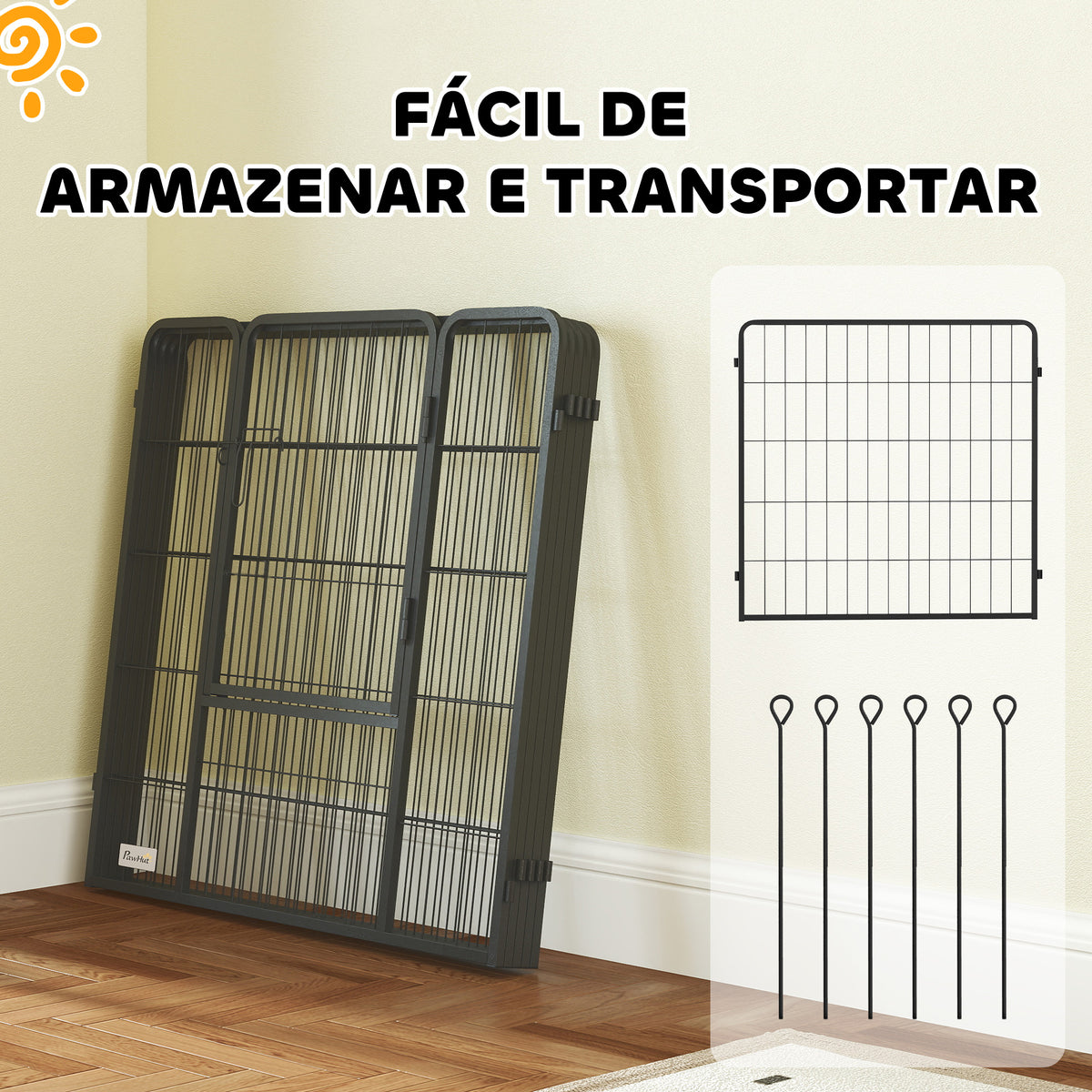 Parque para Cães 6 Painéis de 80 cm de Altura Cercas para Cães de Aço Dobrável com Porta para Interior e Exterior Preto — foto 5