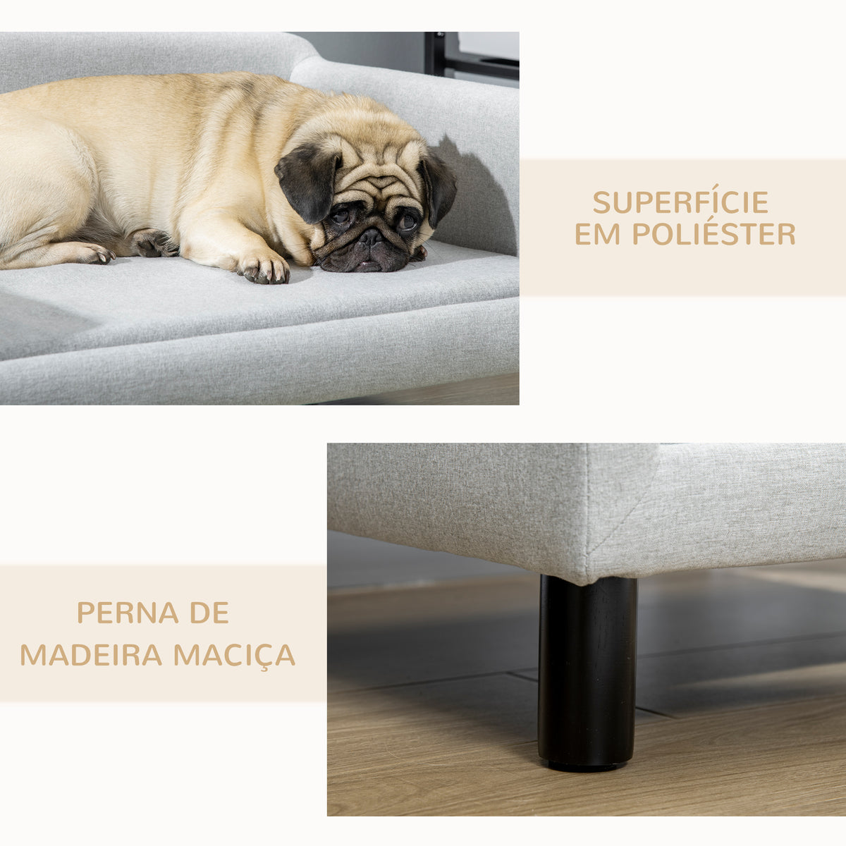 Sofá para Cães Médios Cama Elevada para Cães com Pernas de Madeira Cama para Animais de Estimação Capacidade 20 kg 82x54x36 cm Cinzento — foto 5