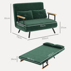 Sofá Cama Sofá Convertível em Cama de 2 Lugares Dobrável com Encosto Ajustável em 5 Níveis e 2 Almofadas Acolchoadas para Escritório Dormitório Sala de Estar 102x73x81 cm Verde — foto 3