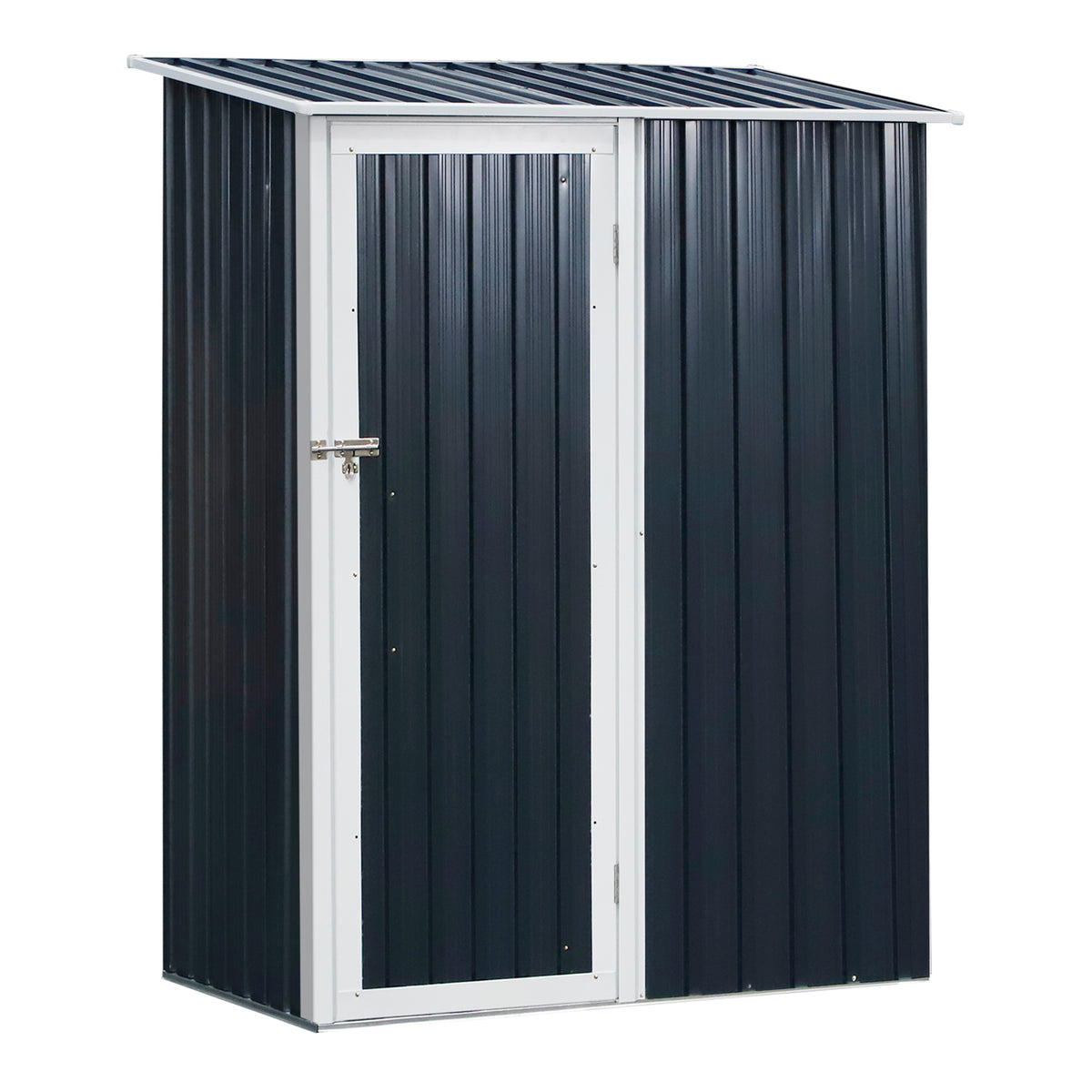 Galpão para armazenamento para jardim armazém para ferramentas de jardinagem com telhado inclinado de aço galvanizado 143x89x186cm Cinza — foto 1
