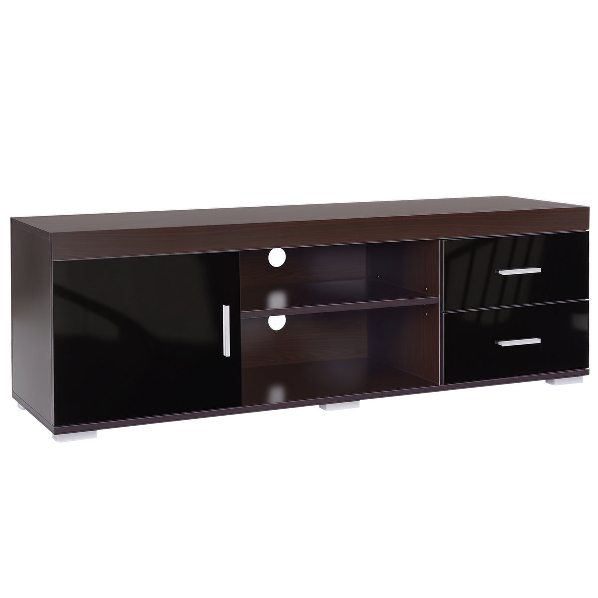 Móvel de TV para Sala de Estar com Armário Gavetas e Prateleiras Abertas com Altura Ajustável em 3 Níveis Carga Máxima 80kg 140x40x45cm Nogueira e Preto — foto 1