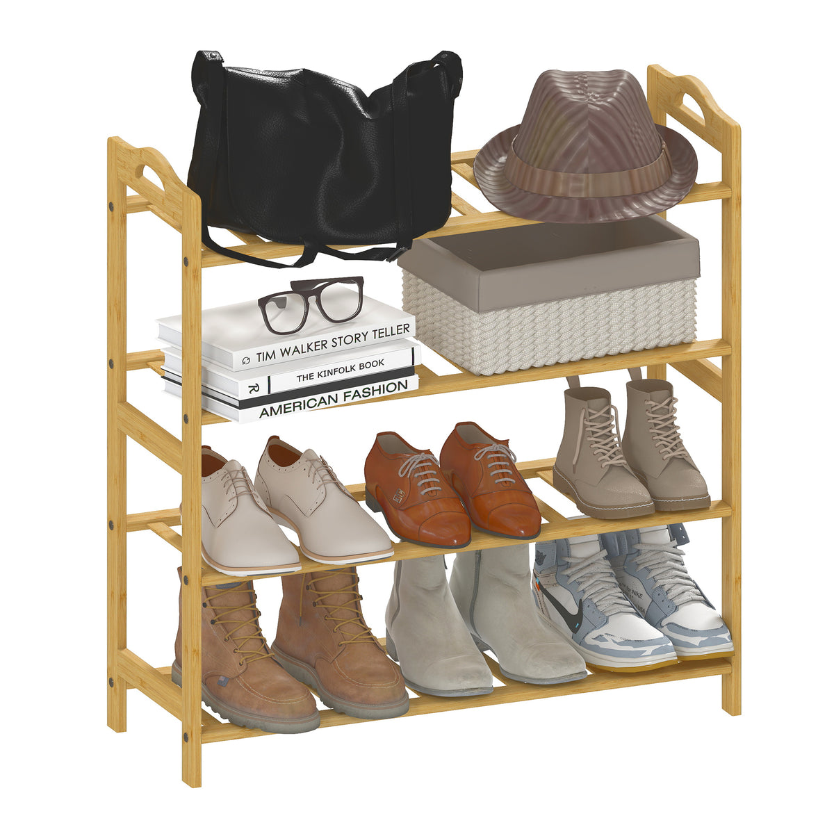Sapateira de 4 Níveis Estante para Sapatos em Bambu para 12 Pares de Sapatos para Entrada Corredor Quarto 67,5x24,7x72 cm Madeira — foto 1