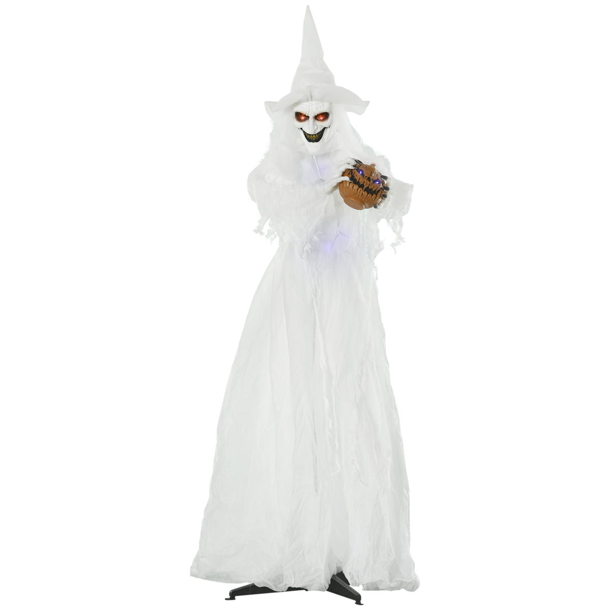 Bruxa Branca de 189 cm com Cabeça de Abóbora Decoração Externa de Halloween em Tamanho Real — foto 1
