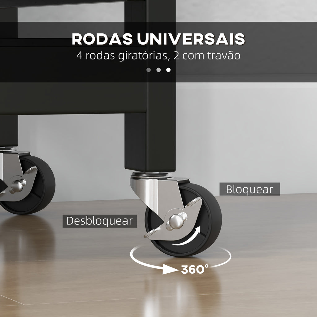 Carrinho de Cozinha com Rodas Carrinho de Serviço Multiuso com 3 Gavetas 2 Prateleiras Abertas e Bandeja para Sala de Jantar Sala de Estar 67x37x85,5 cm Preto — foto 7