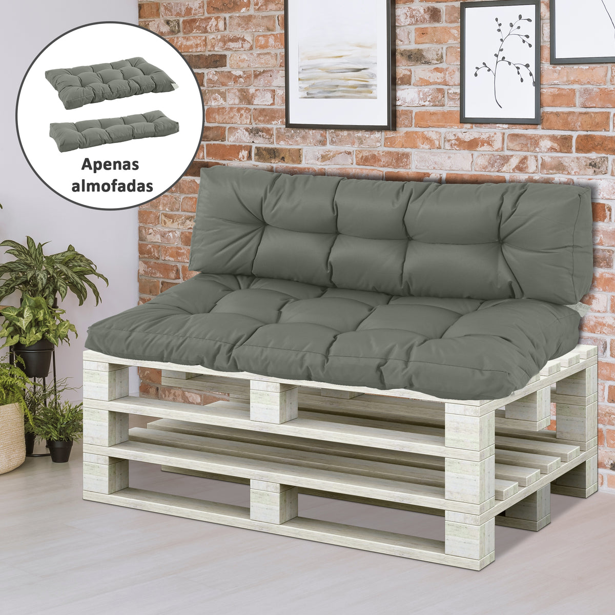 Conjunto de Almofadas para Banco 2 Peças Almofada para Palete com Encosto 120x80x12 cm Almofada para Baloiço Interior Exterior Cinzento — foto 2