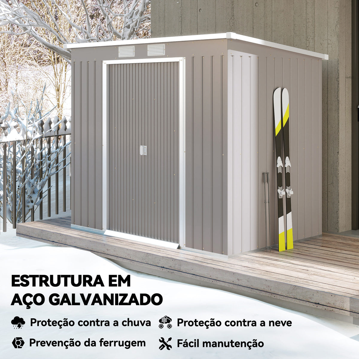 Abrigo de Jardim 213x130x172 cm Abrigo de Exterior de Aço Galvanizado com Porta Corredeira e Ventilações para Armazenamento de Ferramentas Cinza Claro — foto 4