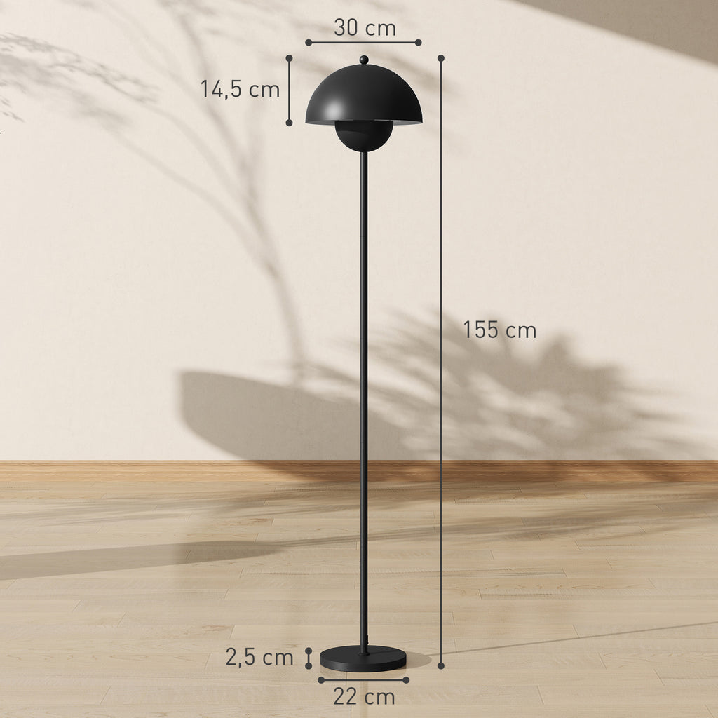 Candeeiro de Pé Moderno 155 cm Candeeiro de Pé para Sala com Ecrã em Forma de Taça Refletora de Luz Interruptor de Pé Suporte E27 sem Lâmpada para Quarto Escritório Sala de Estar Ø35x155 cm Preto — foto 3