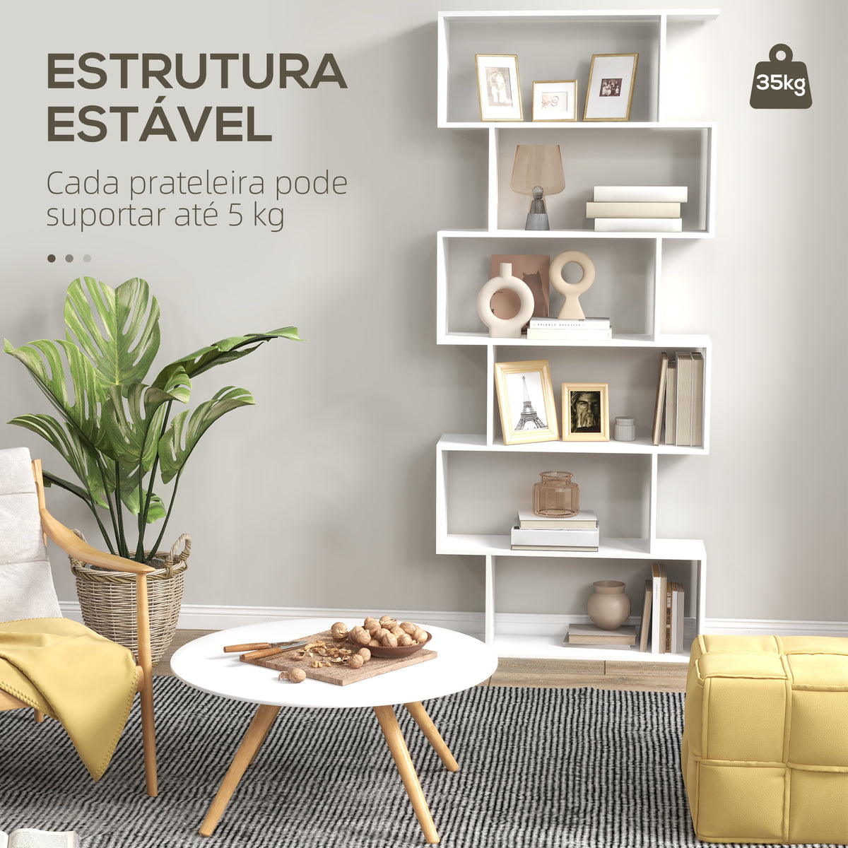 Estante para Livros Moderna Estante com 6 Prateleiras para Sala de Jantar Sala de Estar Estúdio 80x23x192 cm Branco — foto 5