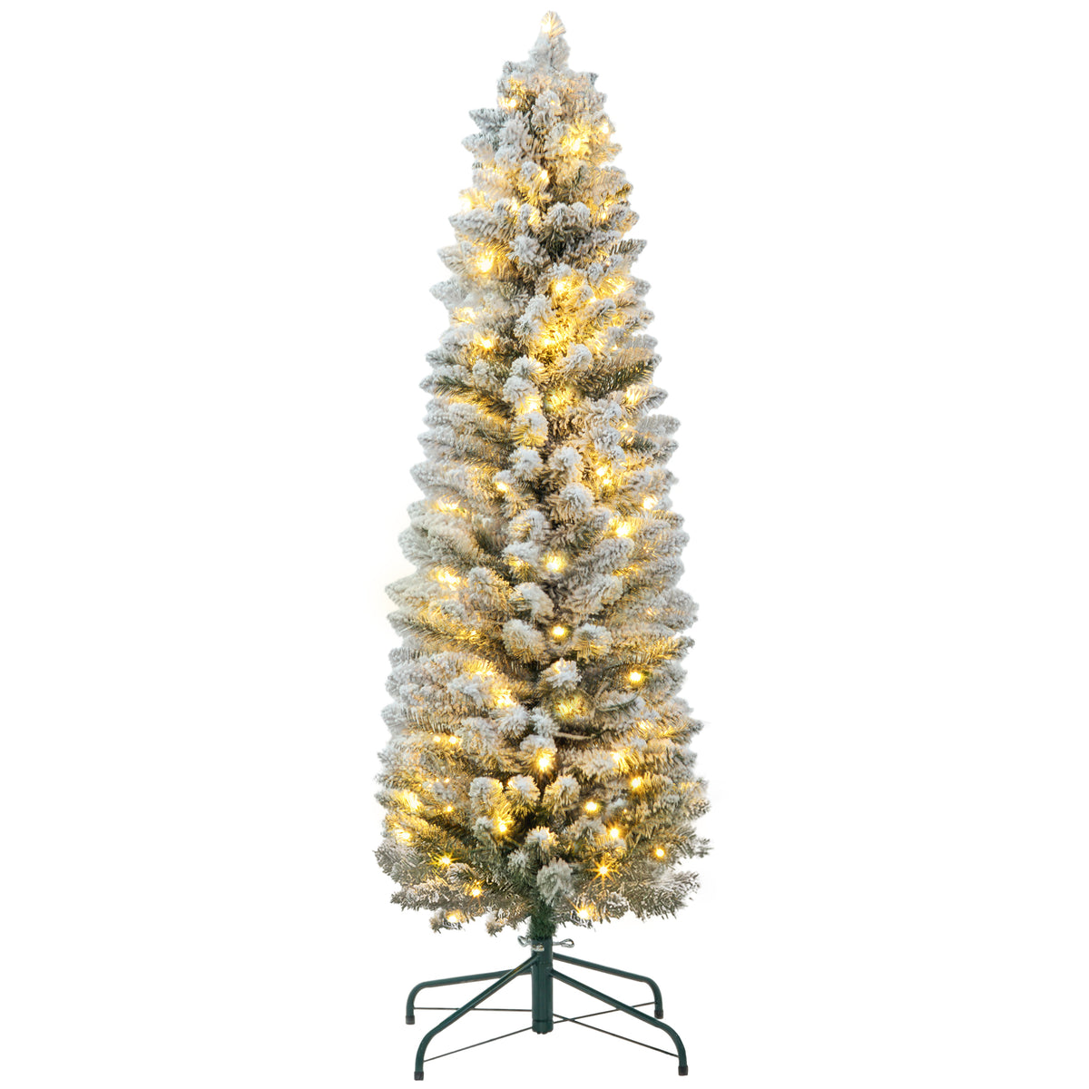 Árvore de Natal 150 cm Árvore de Natal Artificial Nevada com 120 Luzes LED 263 Ramos e Suporte de Metal Árvore de Natal para Sala de Estar Verde e Branco — foto 1